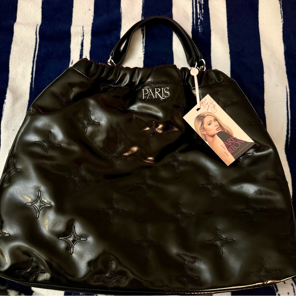 Glossy Black Quilted Paris Hilton Handbag